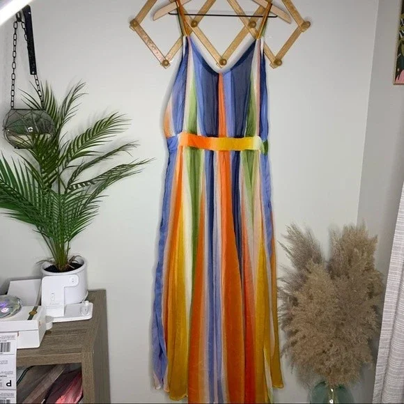 Chelsea & Theodore | Dresses | Chelsea Theodore Rainbow Stripe Chiffon Maxi  Dress Size 2 | Poshmark